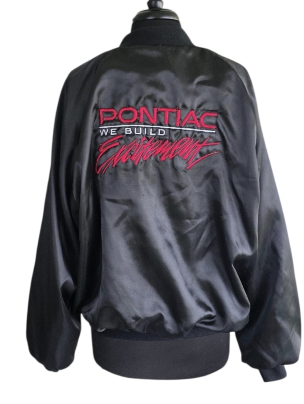 Vintage 90s Pontiac Black Satin Bomber Jacket with Red Logo West Ark USA XL